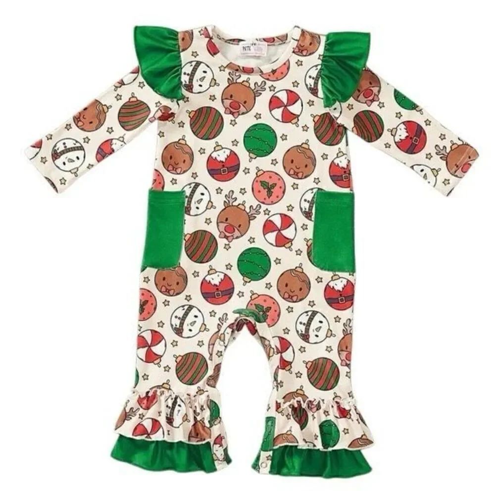 Pete + Lucy precious Christmas ornament girl romper. Multiple sizes. Just ask. N